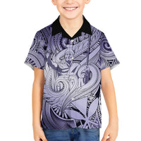 Personalised Aloha King Kamehameha Spirits Family Matching Off Shoulder Short Dress and Hawaiian Shirt Violet Special LT9 Son's Shirt Violet - Polynesian Pride