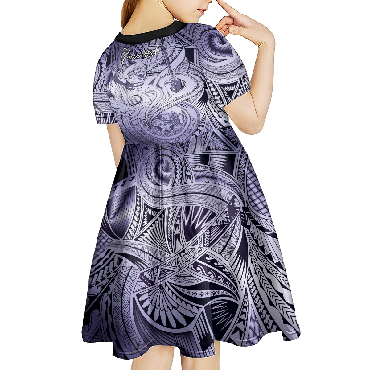 Personalised Aloha King Kamehameha Spirits Kid Short Sleeve Dress Violet Special LT9 - Polynesian Pride