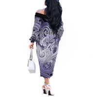 Personalised Aloha King Kamehameha Spirits Off The Shoulder Long Sleeve Dress Violet Special LT9 - Polynesian Pride
