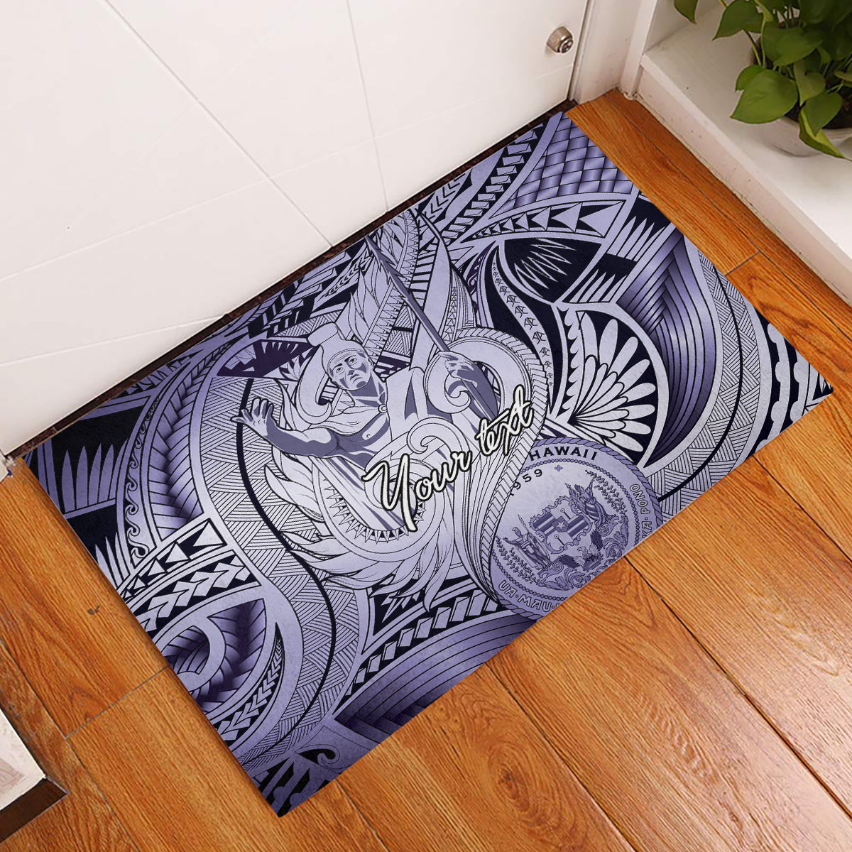 Personalised Aloha King Kamehameha Spirits Rubber Doormat Violet Special LT9 Violet - Polynesian Pride