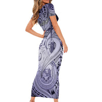Personalised Aloha King Kamehameha Spirits Short Sleeve Bodycon Dress Violet Special LT9 - Polynesian Pride