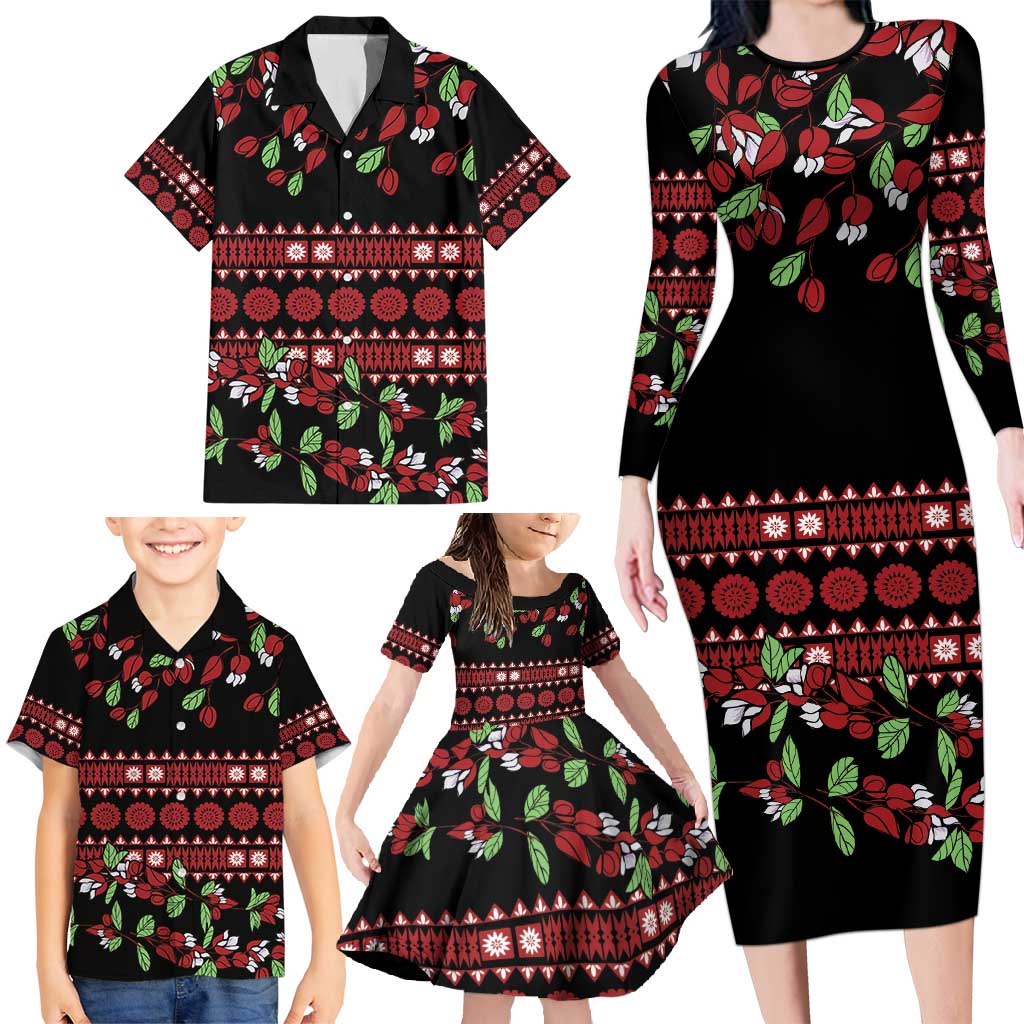Fiji Masi Bula Tagimoucia Flowers Family Matching Long Sleeve Bodycon Dress and Hawaiian Shirt LT9 - Polynesian Pride