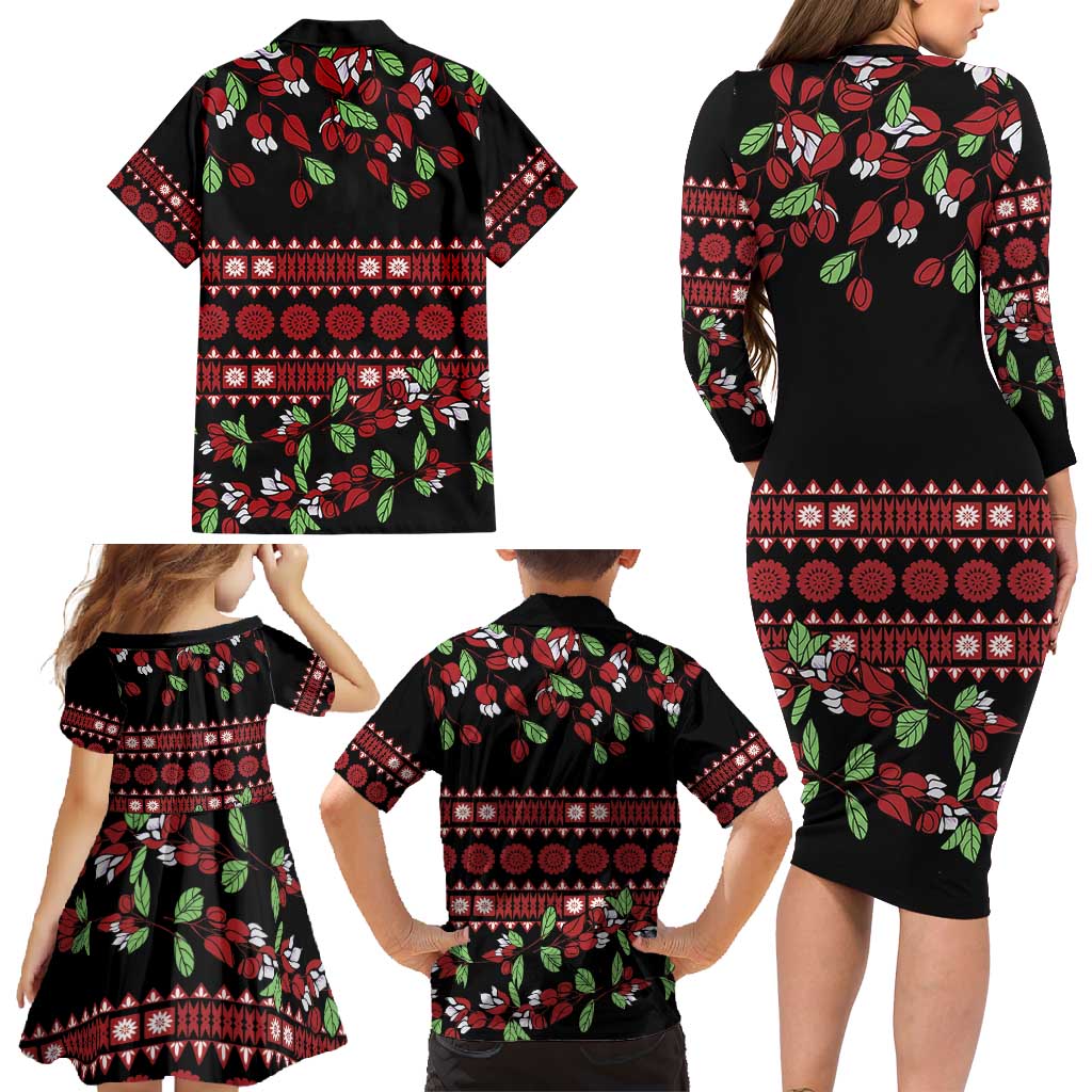 Fiji Masi Bula Tagimoucia Flowers Family Matching Long Sleeve Bodycon Dress and Hawaiian Shirt LT9 - Polynesian Pride