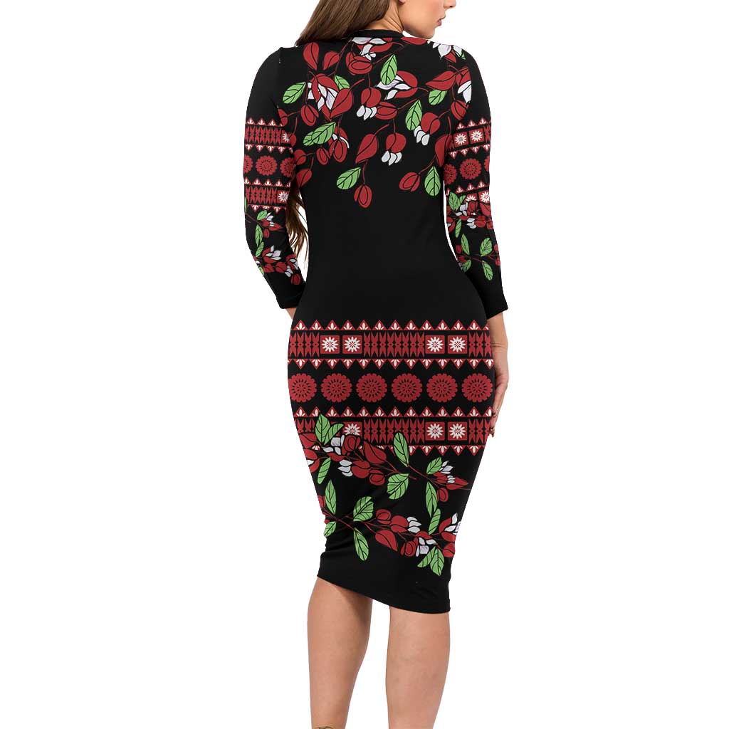 Fiji Masi Bula Tagimoucia Flowers Family Matching Long Sleeve Bodycon Dress and Hawaiian Shirt LT9 - Polynesian Pride