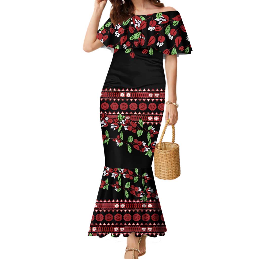Fiji Masi Bula Tagimoucia Flowers Family Matching Mermaid Dress and Hawaiian Shirt LT9 Mom's Dress Red - Polynesian Pride