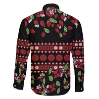 Fiji Masi Bula Tagimoucia Flowers Family Matching Off The Shoulder Long Sleeve Dress and Hawaiian Shirt LT9 - Polynesian Pride