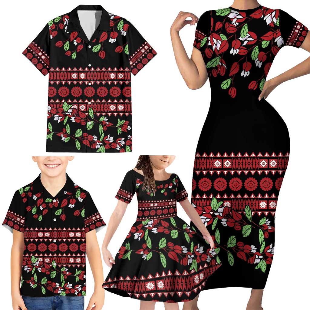 Fiji Masi Bula Tagimoucia Flowers Family Matching Short Sleeve Bodycon Dress and Hawaiian Shirt LT9 - Polynesian Pride