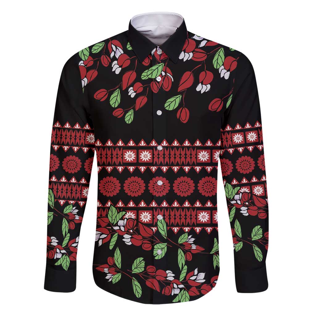 Fiji Masi Bula Tagimoucia Flowers Family Matching Short Sleeve Bodycon Dress and Hawaiian Shirt LT9 Dad's Shirt - Long Sleeve Red - Polynesian Pride