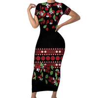 Fiji Masi Bula Tagimoucia Flowers Family Matching Short Sleeve Bodycon Dress and Hawaiian Shirt LT9 Mom's Dress Red - Polynesian Pride