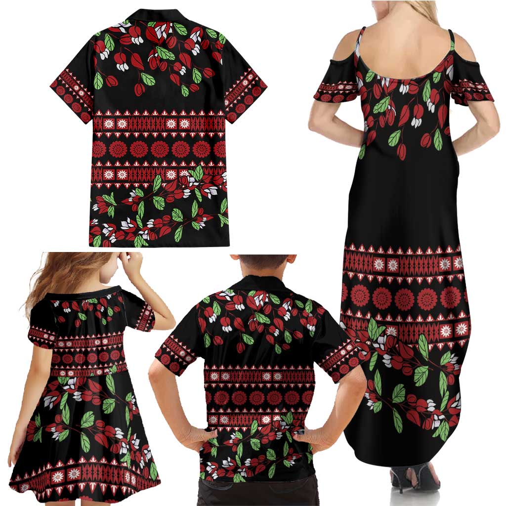 Fiji Masi Bula Tagimoucia Flowers Family Matching Summer Maxi Dress and Hawaiian Shirt