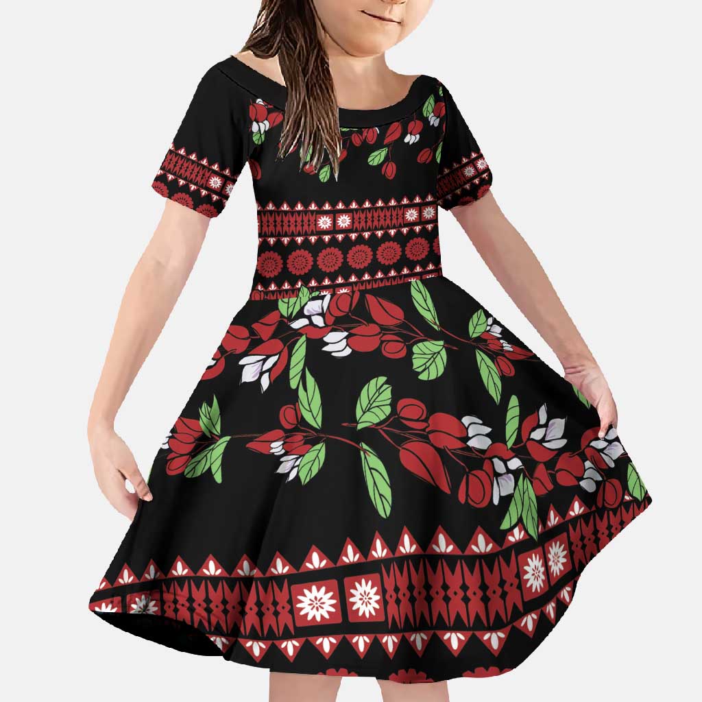 Fiji Masi Bula Tagimoucia Flowers Family Matching Tank Maxi Dress and Hawaiian Shirt LT9 Daughter's Dress Red - Polynesian Pride