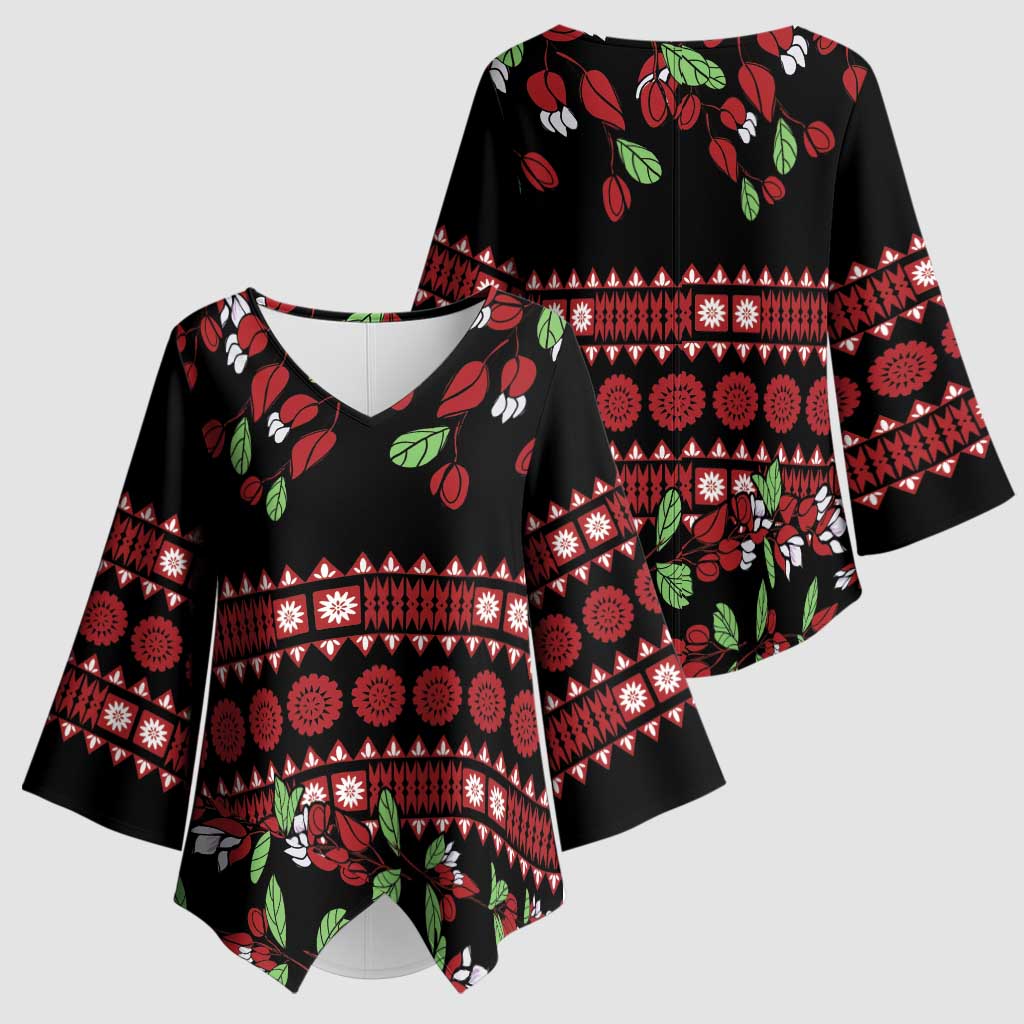 Fiji Masi Bula Tagimoucia Flowers Kimono Sleeve Blouse - Polynesian Pride