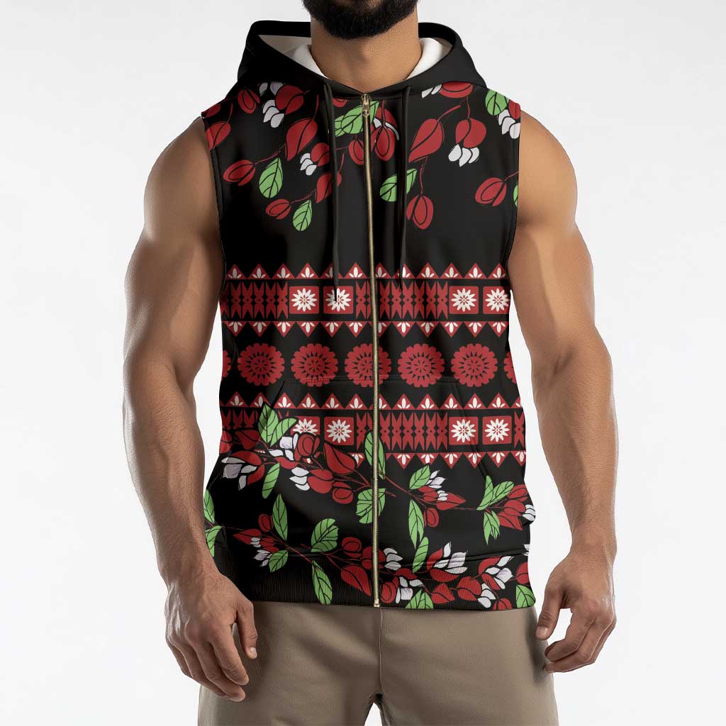 Fiji Masi Bula Tagimoucia Flowers Sleeveless Zip Hoodie - Polynesian Pride