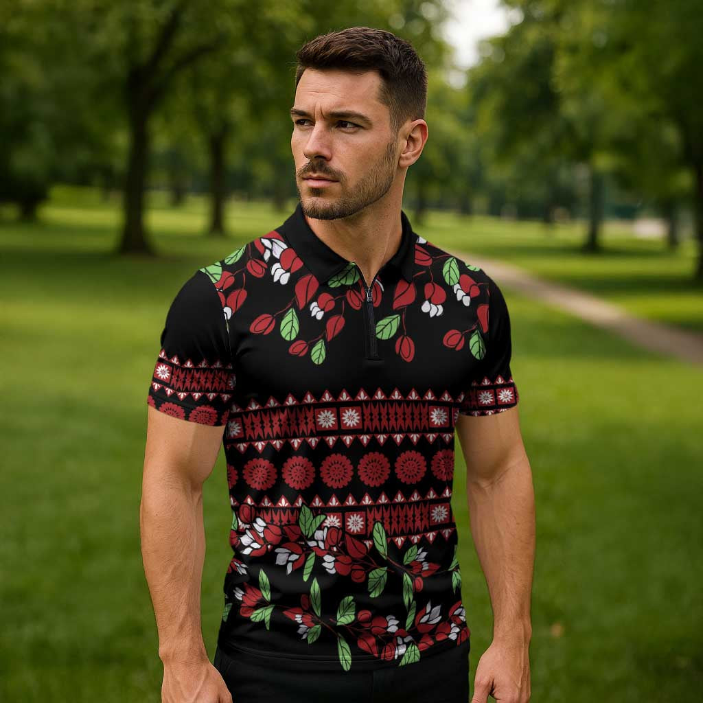 Fiji Masi Bula Tagimoucia Flowers Zipper Polo Shirt - Polynesian Pride