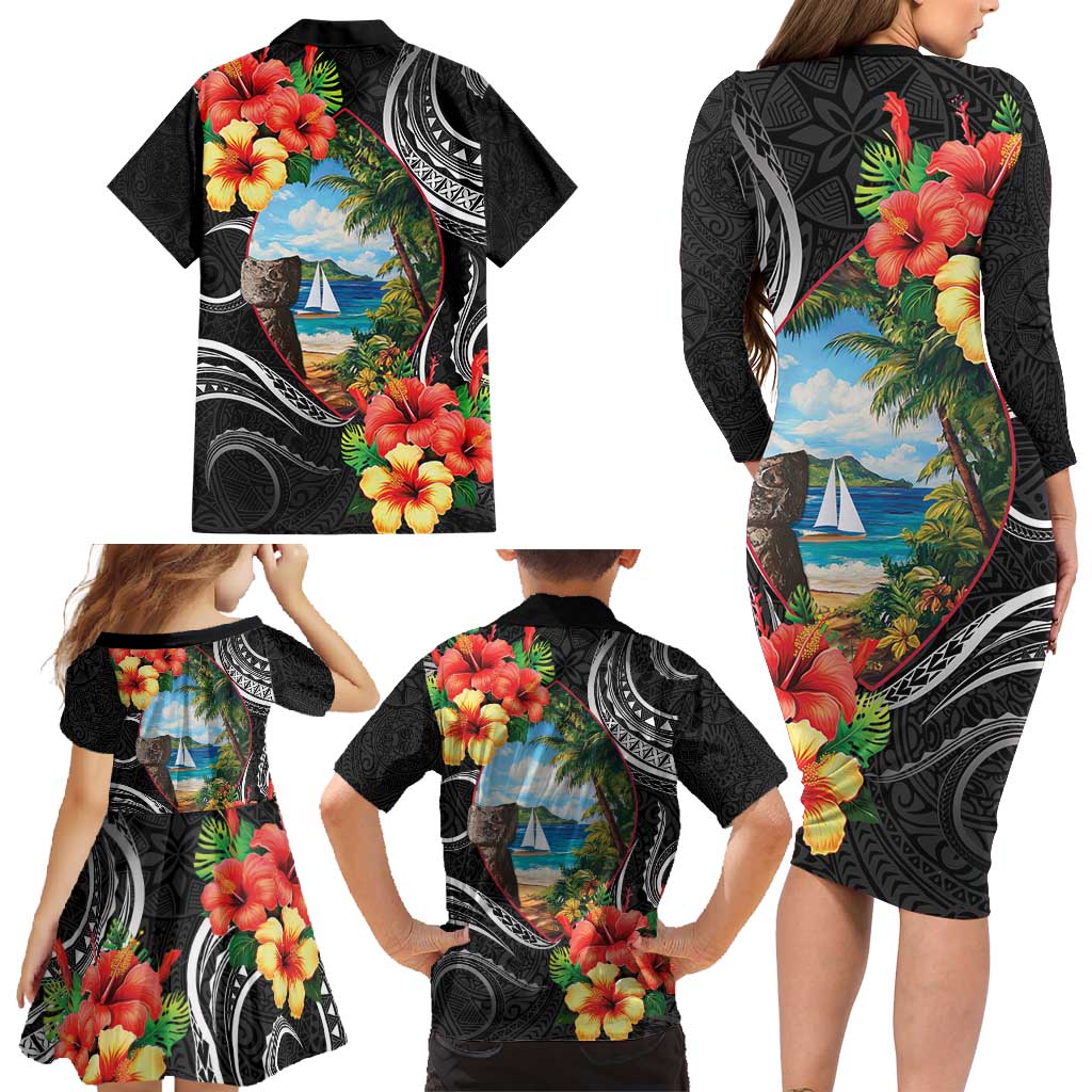 Hafa Adai Guam Family Matching Long Sleeve Bodycon Dress and Hawaiian Shirt Guahan Seal Chamorro Stones Tribal LT9 - Polynesian Pride