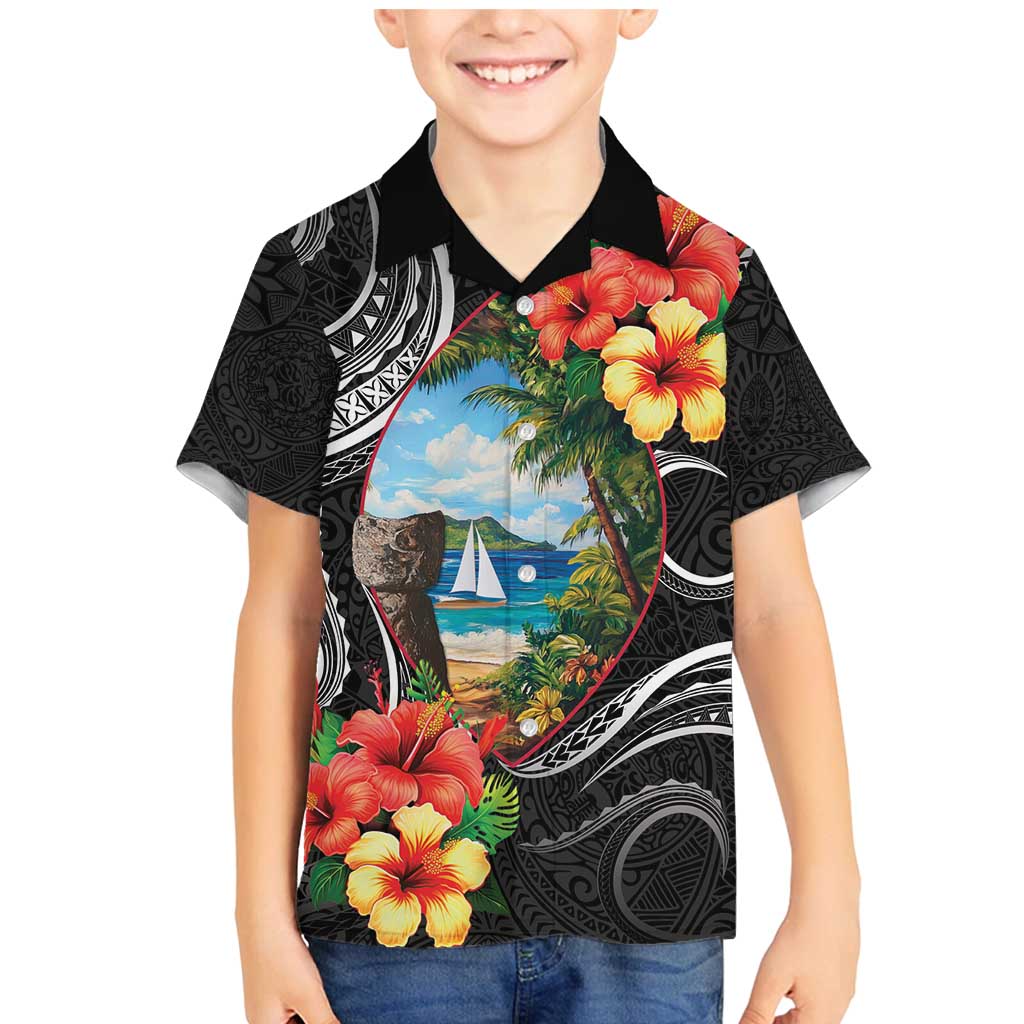 Hafa Adai Guam Family Matching Mermaid Dress and Hawaiian Shirt Guahan Seal Chamorro Stones Tribal LT9 Son's Shirt Black - Polynesian Pride
