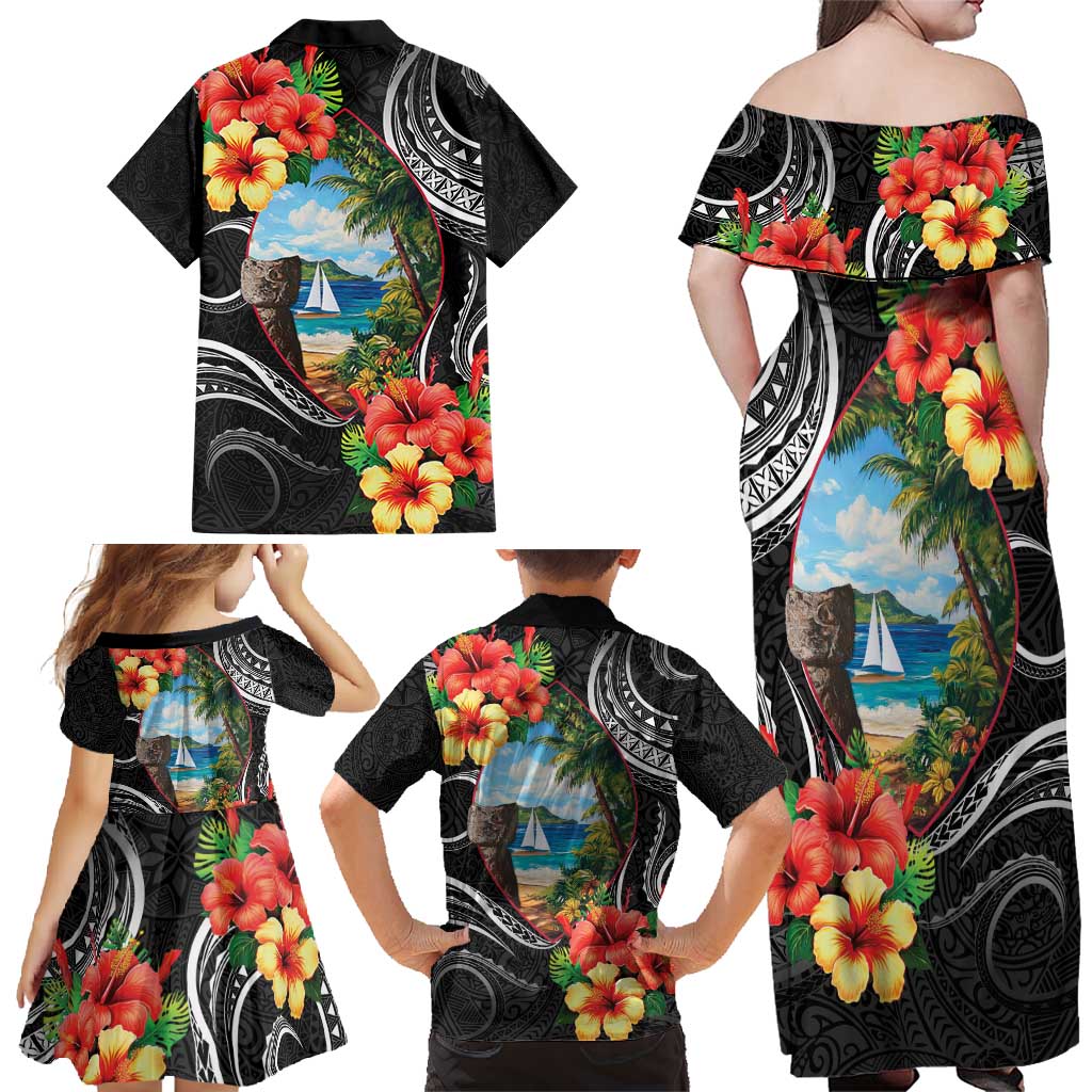 Hafa Adai Guam Family Matching Off Shoulder Maxi Dress and Hawaiian Shirt Guahan Seal Chamorro Stones Tribal LT9 - Polynesian Pride