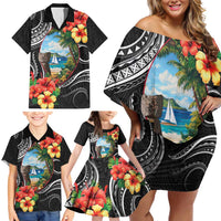 Hafa Adai Guam Family Matching Off Shoulder Short Dress and Hawaiian Shirt Guahan Seal Chamorro Stones Tribal LT9 - Polynesian Pride