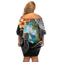 Hafa Adai Guam Family Matching Off Shoulder Short Dress and Hawaiian Shirt Guahan Seal Chamorro Stones Tribal LT9 - Polynesian Pride