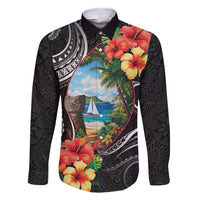 Hafa Adai Guam Family Matching Short Sleeve Bodycon Dress and Hawaiian Shirt Guahan Seal Chamorro Stones Tribal LT9 Dad's Shirt - Long Sleeve Black - Polynesian Pride