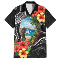 Hafa Adai Guam Family Matching Tank Maxi Dress and Hawaiian Shirt Guahan Seal Chamorro Stones Tribal LT9 Dad's Shirt - Short Sleeve Black - Polynesian Pride