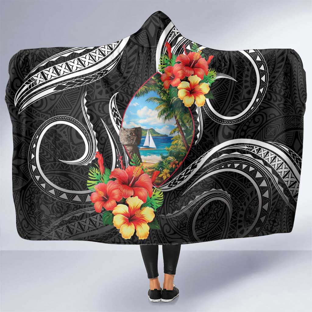 Hafa Adai Guam Hooded Blanket Guahan Seal Chamorro Stones Tribal LT9 One Size Black - Polynesian Pride