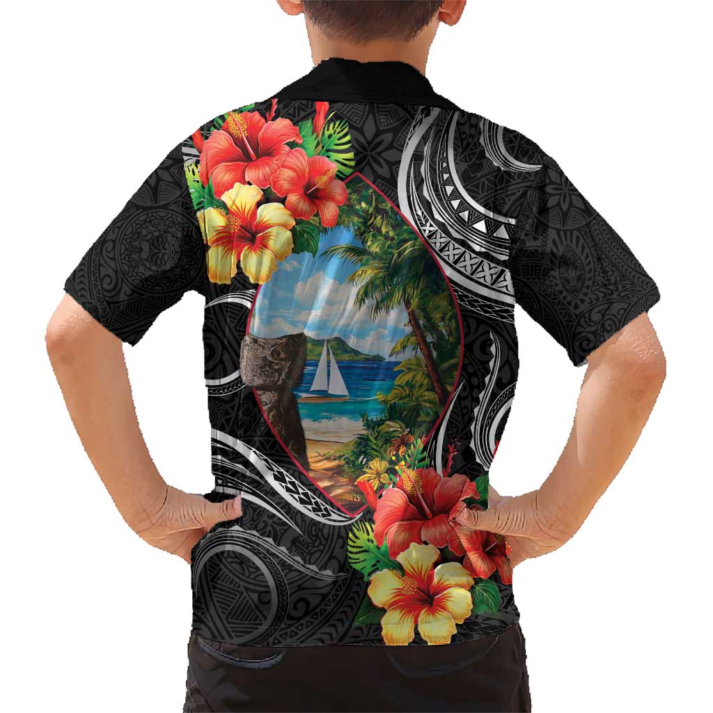 Hafa Adai Guam Kid Hawaiian Shirt Guahan Seal Chamorro Stones Tribal