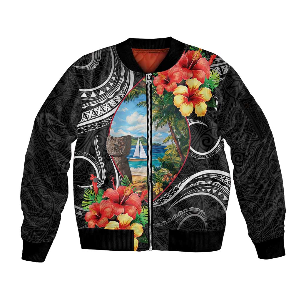 Hafa Adai Guam Sleeve Zip Bomber Jacket Guahan Seal Chamorro Stones Tribal