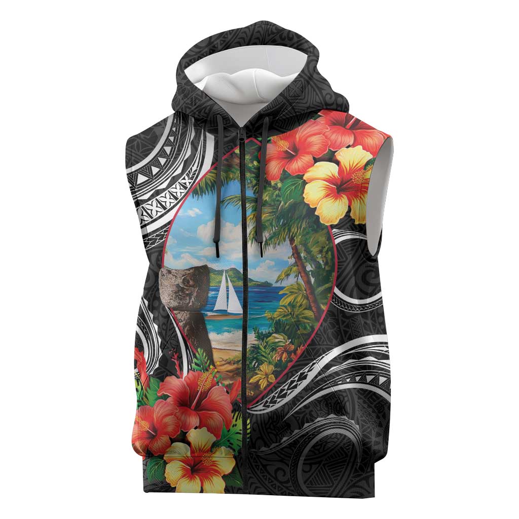 Hafa Adai Guam Sleeveless Zip Hoodie Guahan Seal Chamorro Stones Tribal - Polynesian Pride