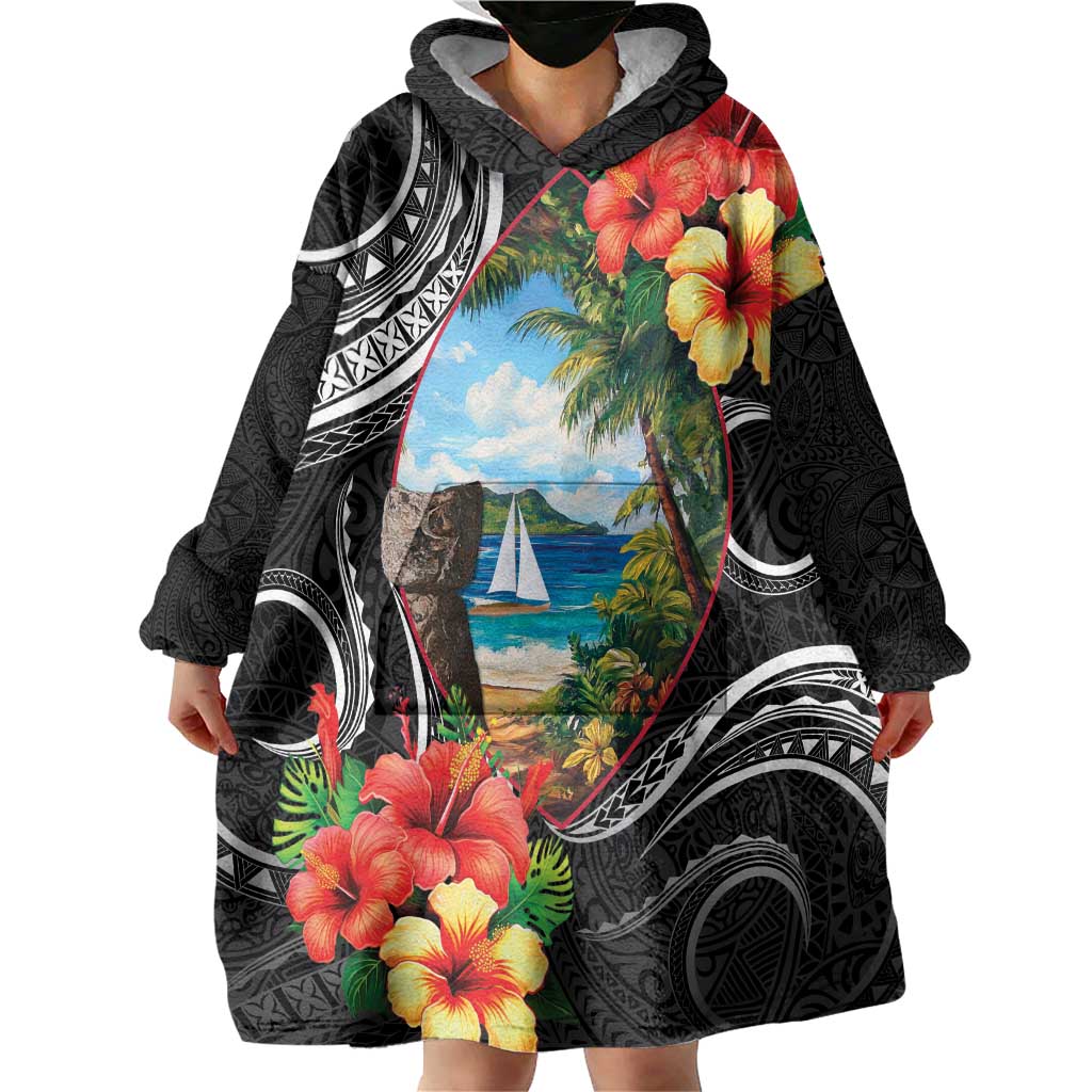 Hafa Adai Guam Wearable Blanket Hoodie Guahan Seal Chamorro Stones Tribal
