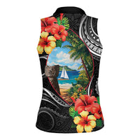Hafa Adai Guam Women Sleeveless Polo Shirt Guahan Seal Chamorro Stones Tribal