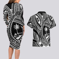 Hafa Adai Guam Inspired Tattoo Couples Matching Long Sleeve Bodycon Dress and Hawaiian Shirt
