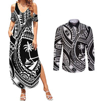 Hafa Adai Guam Inspired Tattoo Couples Matching Summer Maxi Dress and Long Sleeve Button Shirt