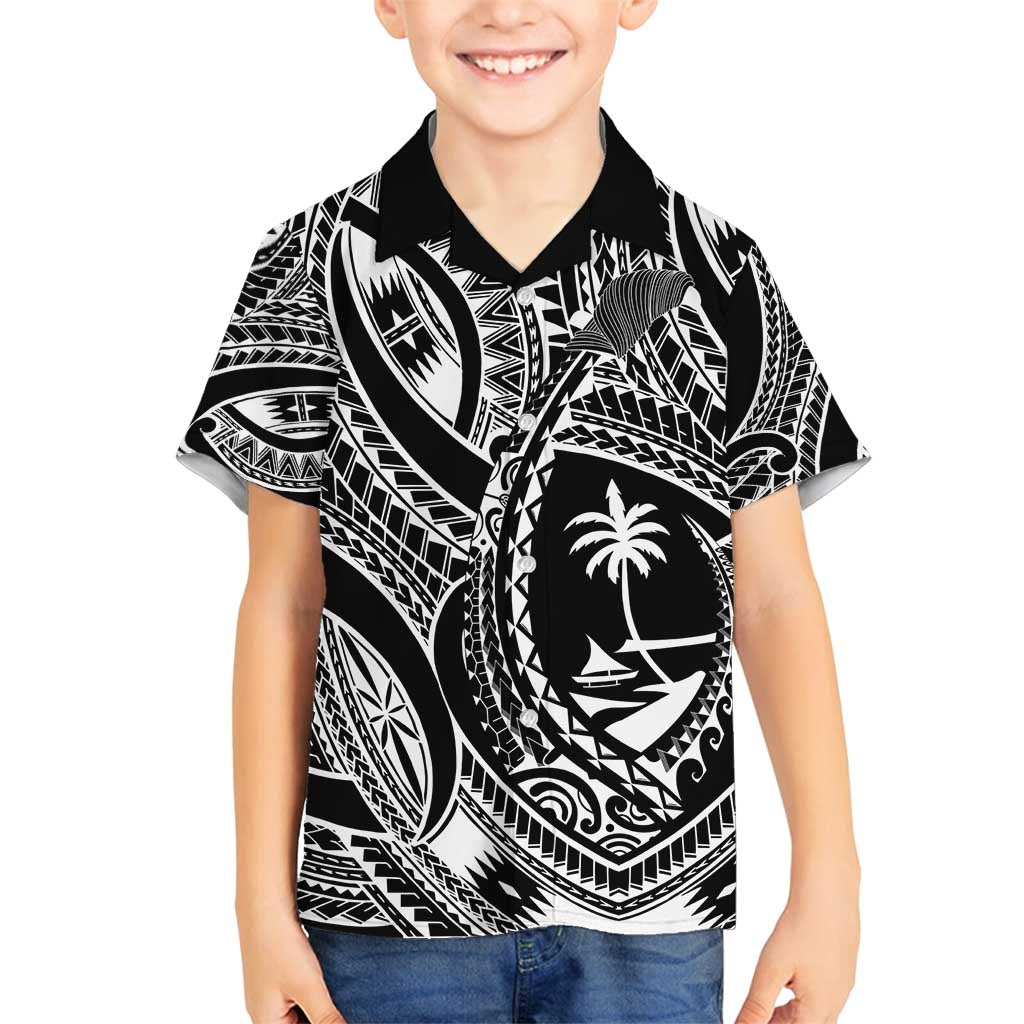 Hafa Adai Guam Inspired Tattoo Family Matching Long Sleeve Bodycon Dress and Hawaiian Shirt LT9 Son's Shirt Black - Polynesian Pride