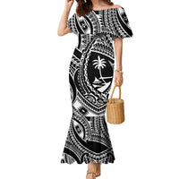 Hafa Adai Guam Inspired Tattoo Family Matching Mermaid Dress and Hawaiian Shirt LT9 Mom's Dress Black - Polynesian Pride