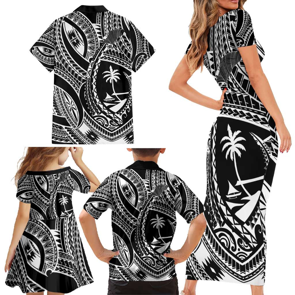 Hafa Adai Guam Inspired Tattoo Family Matching Short Sleeve Bodycon Dress and Hawaiian Shirt LT9 - Polynesian Pride