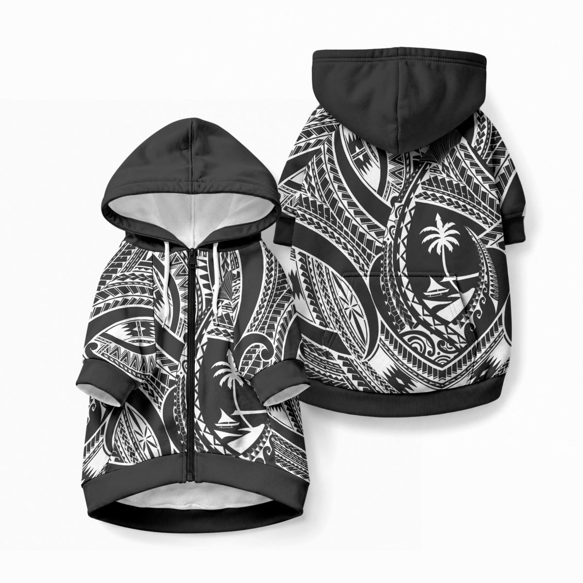 Hafa Adai Guam Inspired Tattoo Pet Hoodie LT9 Zip-up Black - Polynesian Pride