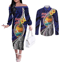 Hafa Adai Guam Seal Latte Stones Artwork Couples Matching Off The Shoulder Long Sleeve Dress and Long Sleeve Button Shirt