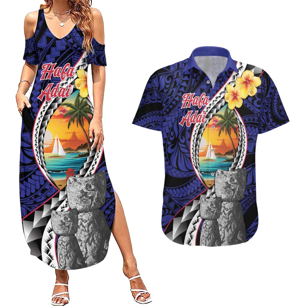 Hafa Adai Guam Seal Latte Stones Artwork Couples Matching Summer Maxi Dress and Hawaiian Shirt