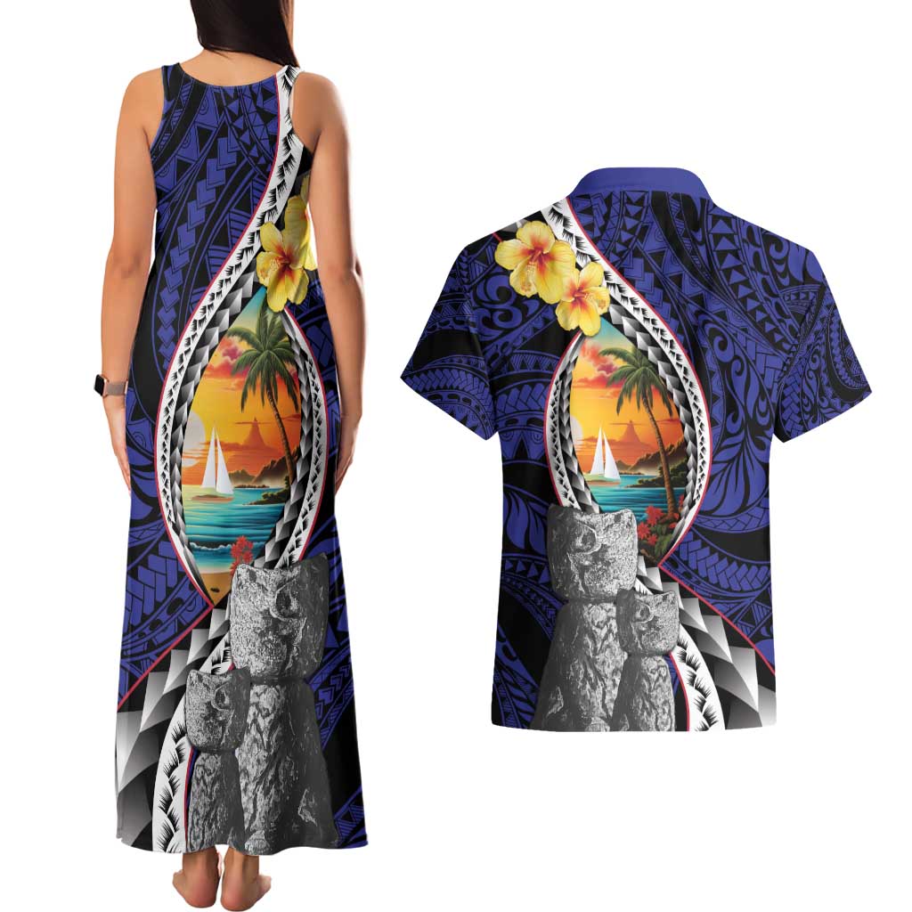 Hafa Adai Guam Seal Latte Stones Artwork Couples Matching Tank Maxi Dress and Hawaiian Shirt