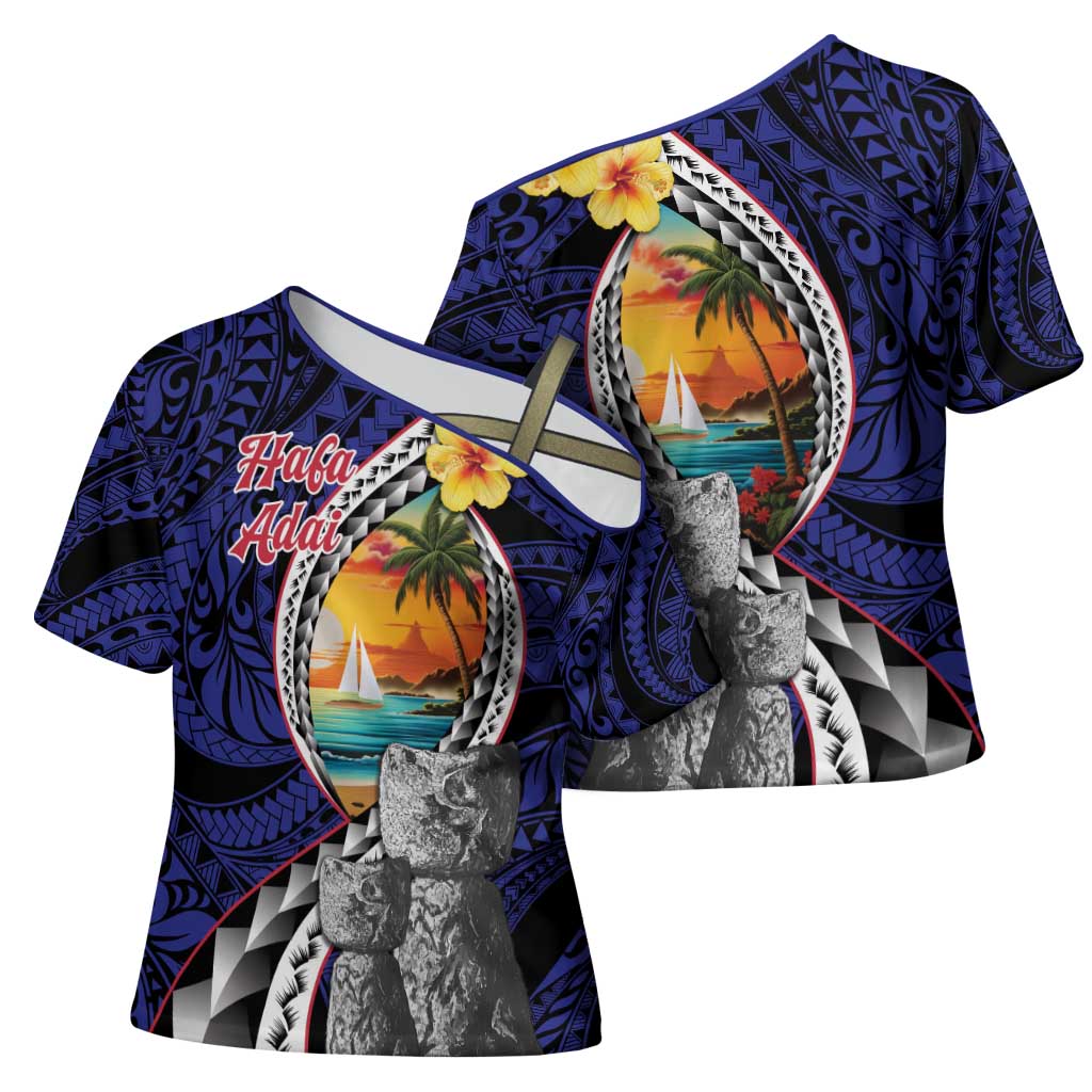 Hafa Adai Guam Seal Latte Stones Artwork Cross Shoulder Shirt - Polynesian Pride