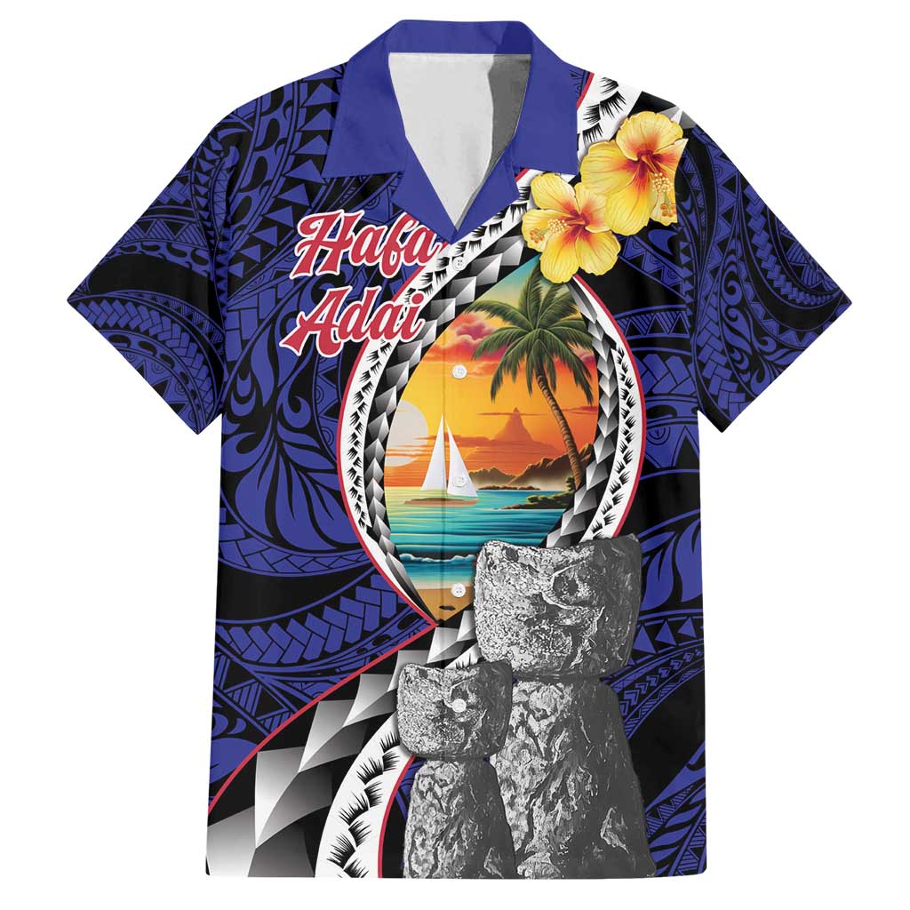 Hafa Adai Guam Seal Latte Stones Artwork Family Matching Long Sleeve Bodycon Dress and Hawaiian Shirt LT9 Dad's Shirt - Short Sleeve Blue - Polynesian Pride