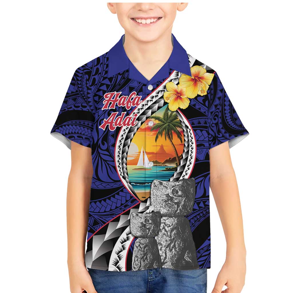 Hafa Adai Guam Seal Latte Stones Artwork Family Matching Mermaid Dress and Hawaiian Shirt LT9 Son's Shirt Blue - Polynesian Pride