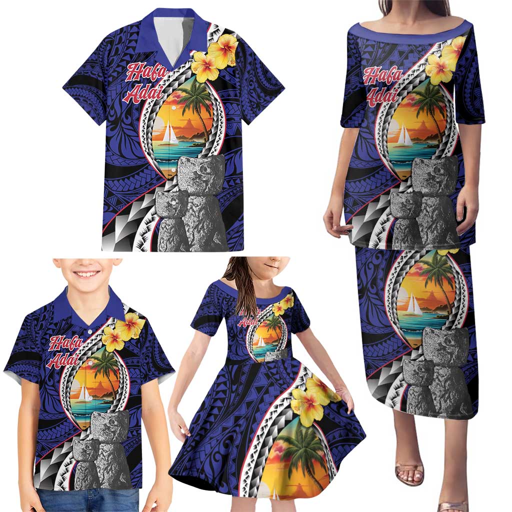 Hafa Adai Guam Seal Latte Stones Artwork Family Matching Puletasi and Hawaiian Shirt
