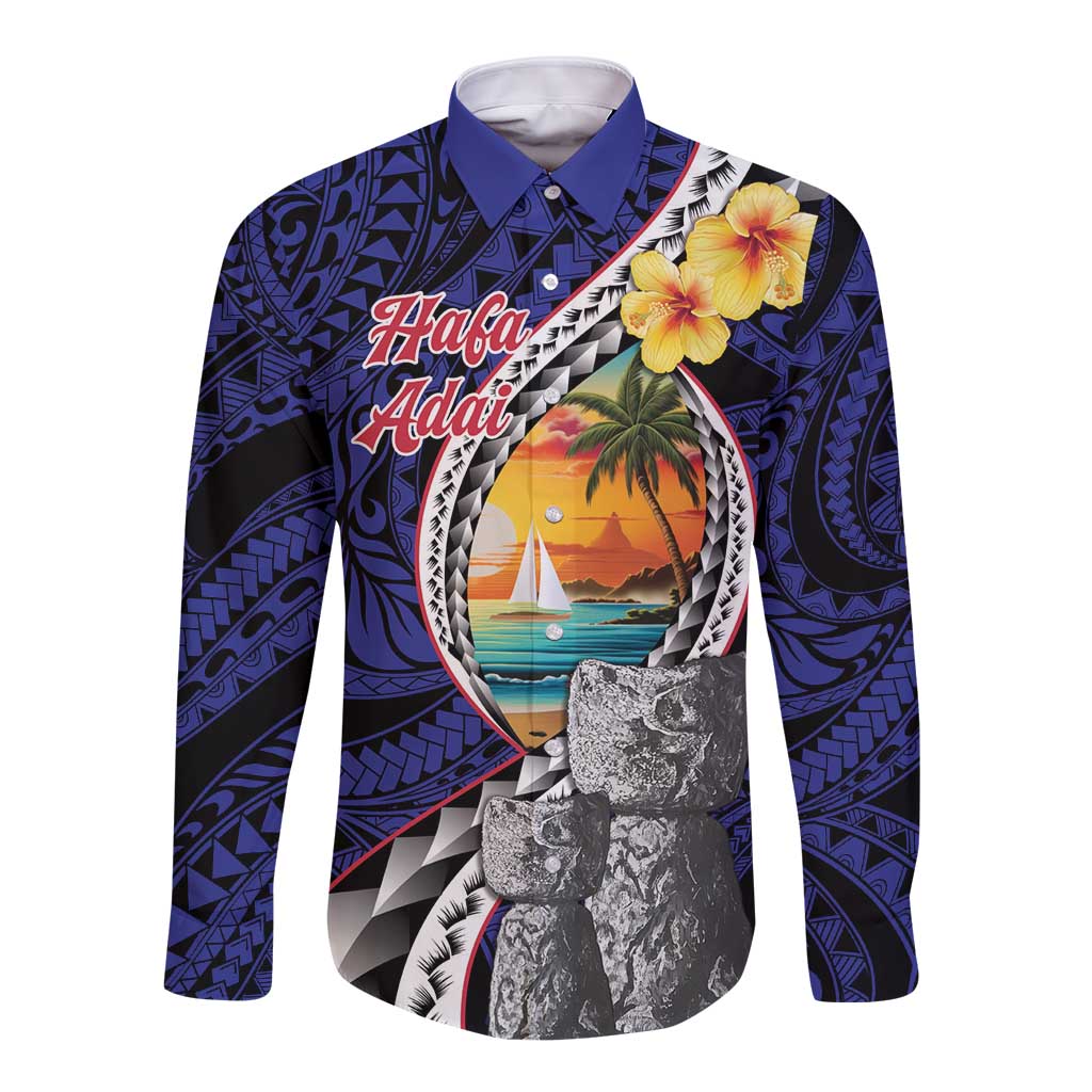 Hafa Adai Guam Seal Latte Stones Artwork Long Sleeve Button Shirt