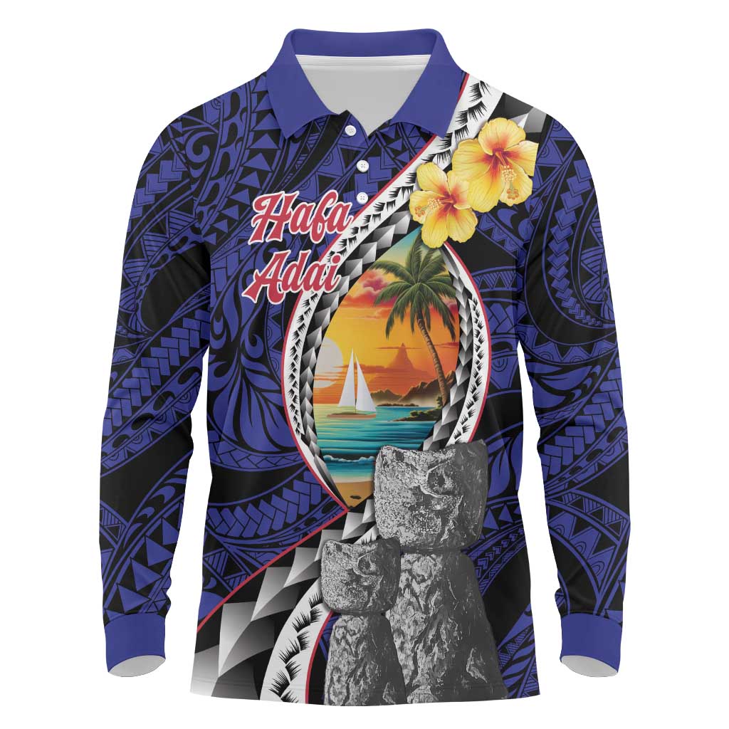 Hafa Adai Guam Seal Latte Stones Artwork Long Sleeve Polo Shirt