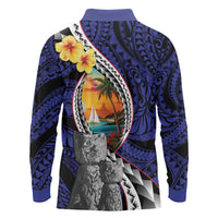 Hafa Adai Guam Seal Latte Stones Artwork Long Sleeve Polo Shirt