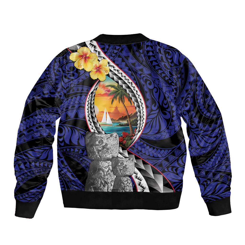 Hafa Adai Guam Seal Latte Stones Artwork Sleeve Zip Bomber Jacket