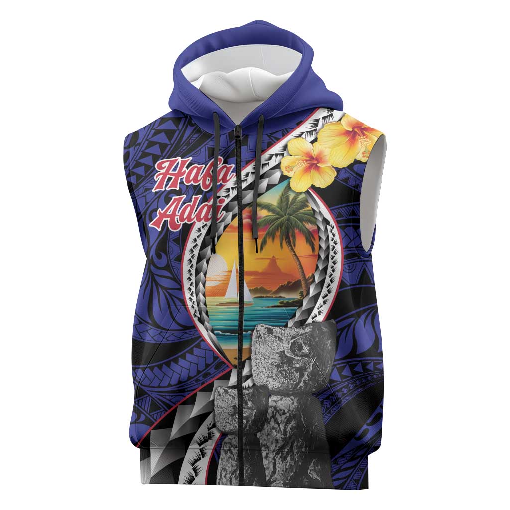 Hafa Adai Guam Seal Latte Stones Artwork Sleeveless Zip Hoodie - Polynesian Pride