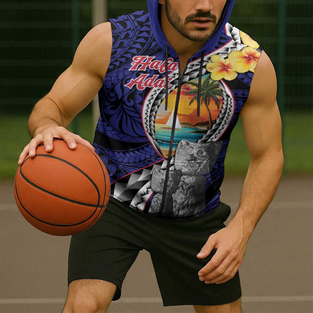 Hafa Adai Guam Seal Latte Stones Artwork Sleeveless Zip Hoodie - Polynesian Pride